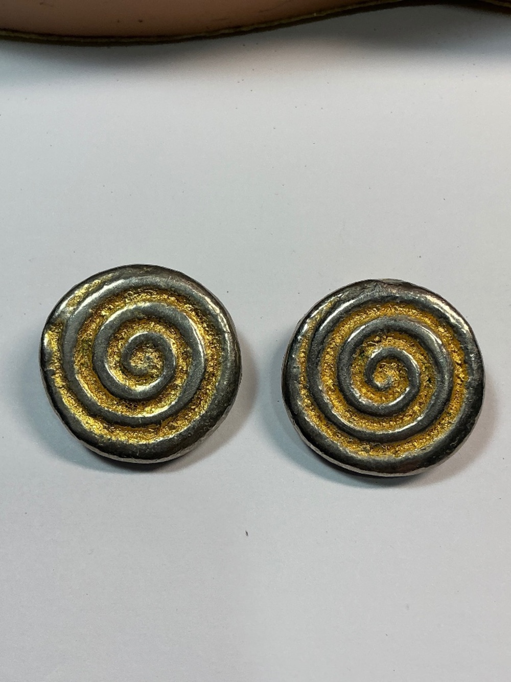 Silver and Gold Color Clip on Swirl Puff Earrings. 1.25 inch diameter